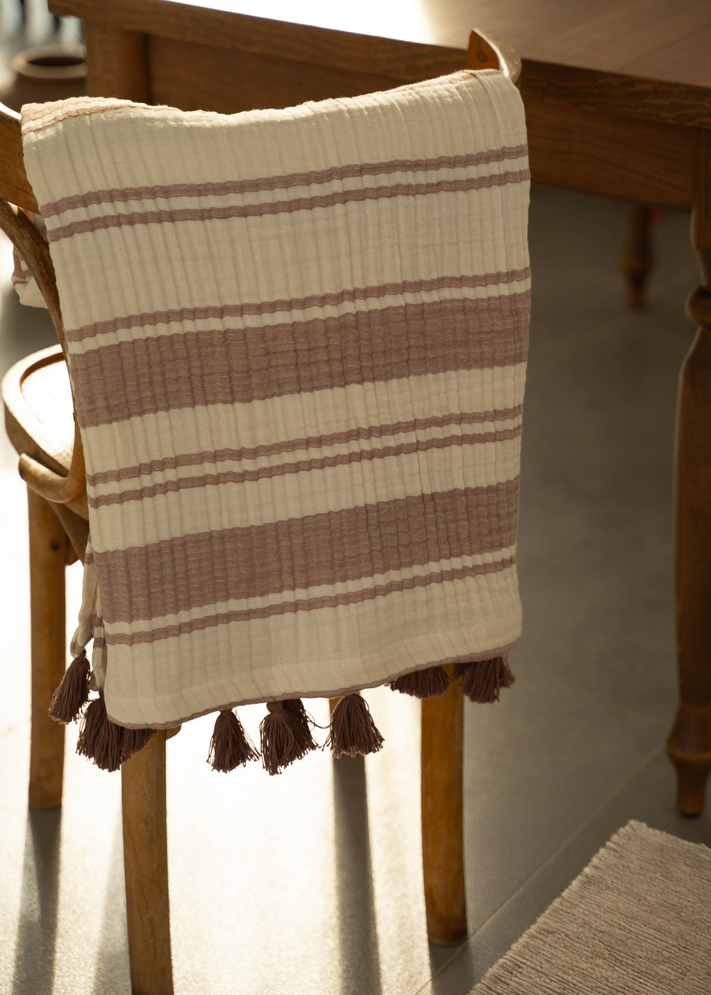 Clay Striped Cotton Muslin Throw