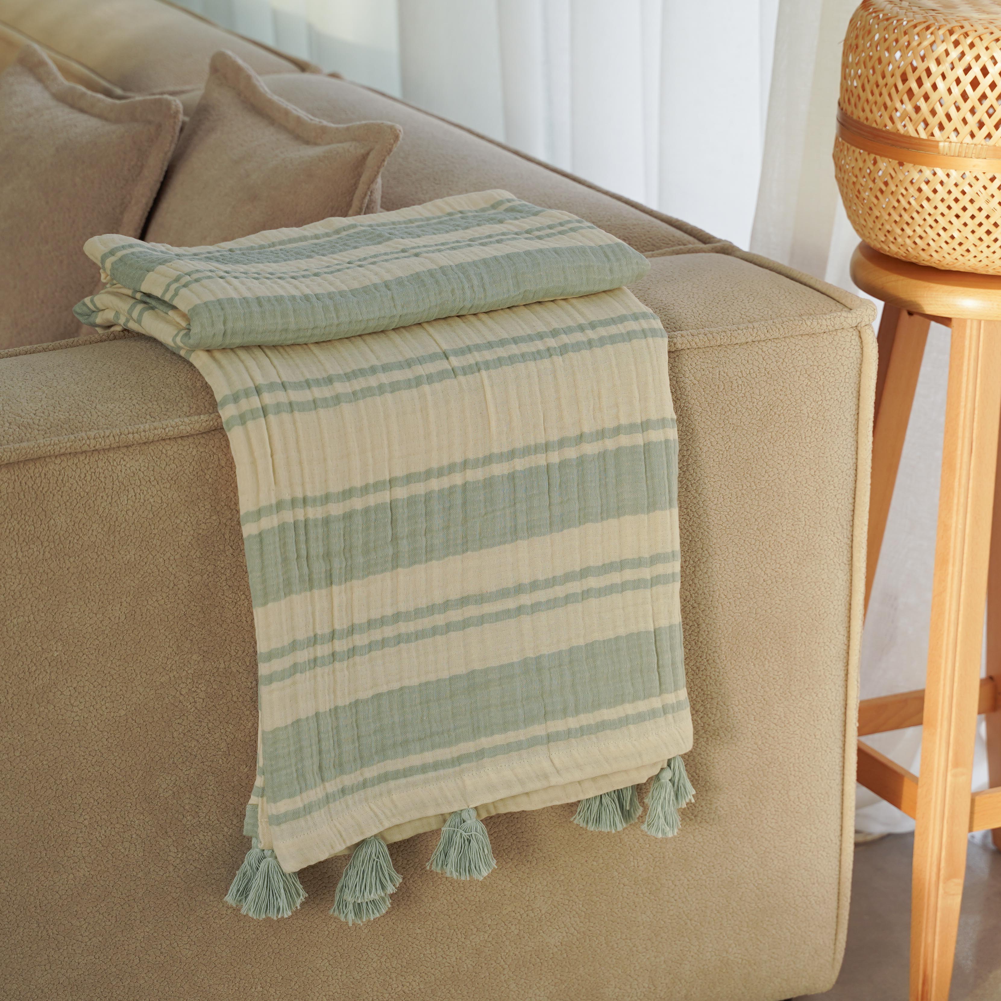Clay Striped Cotton Muslin Throw