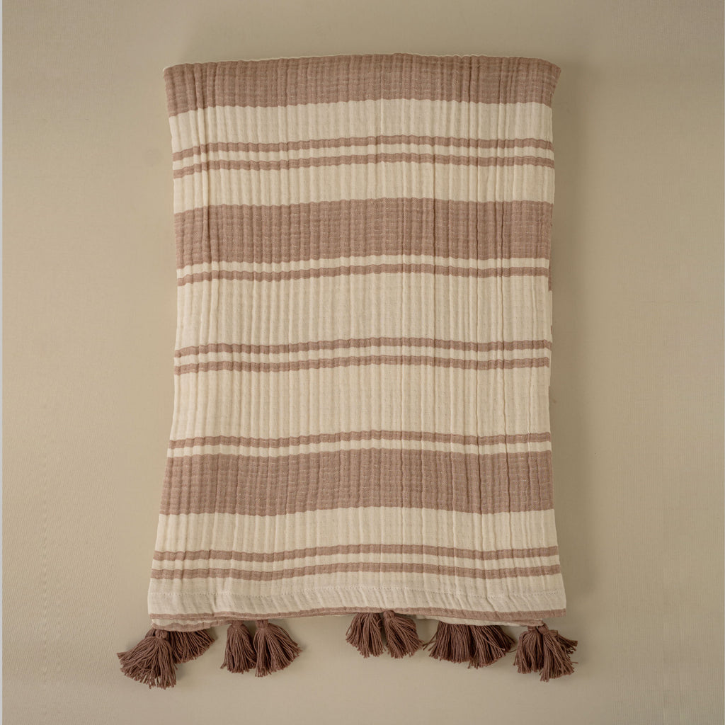 Clay Striped Cotton Muslin Throw