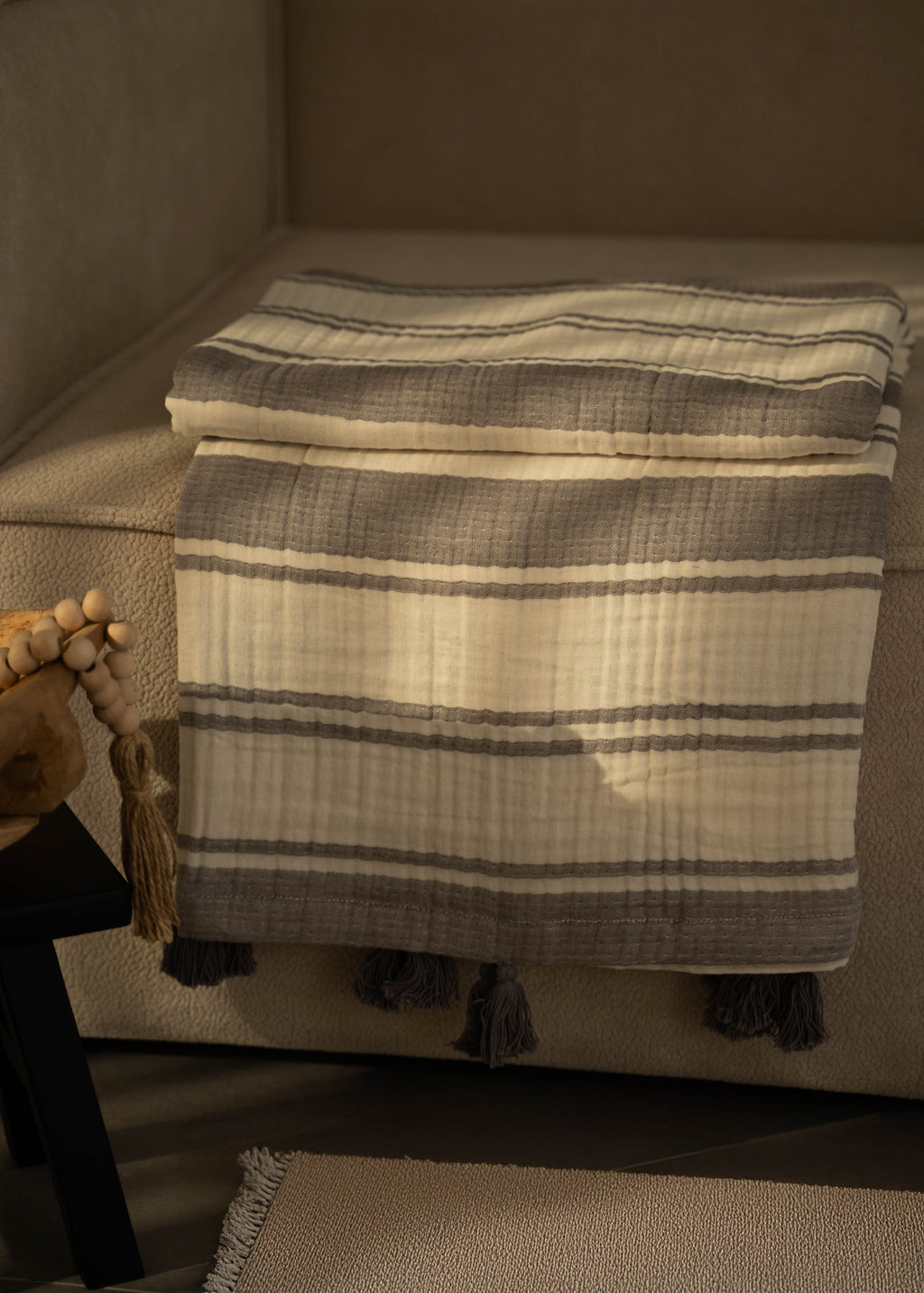 Clay Striped Cotton Muslin Throw