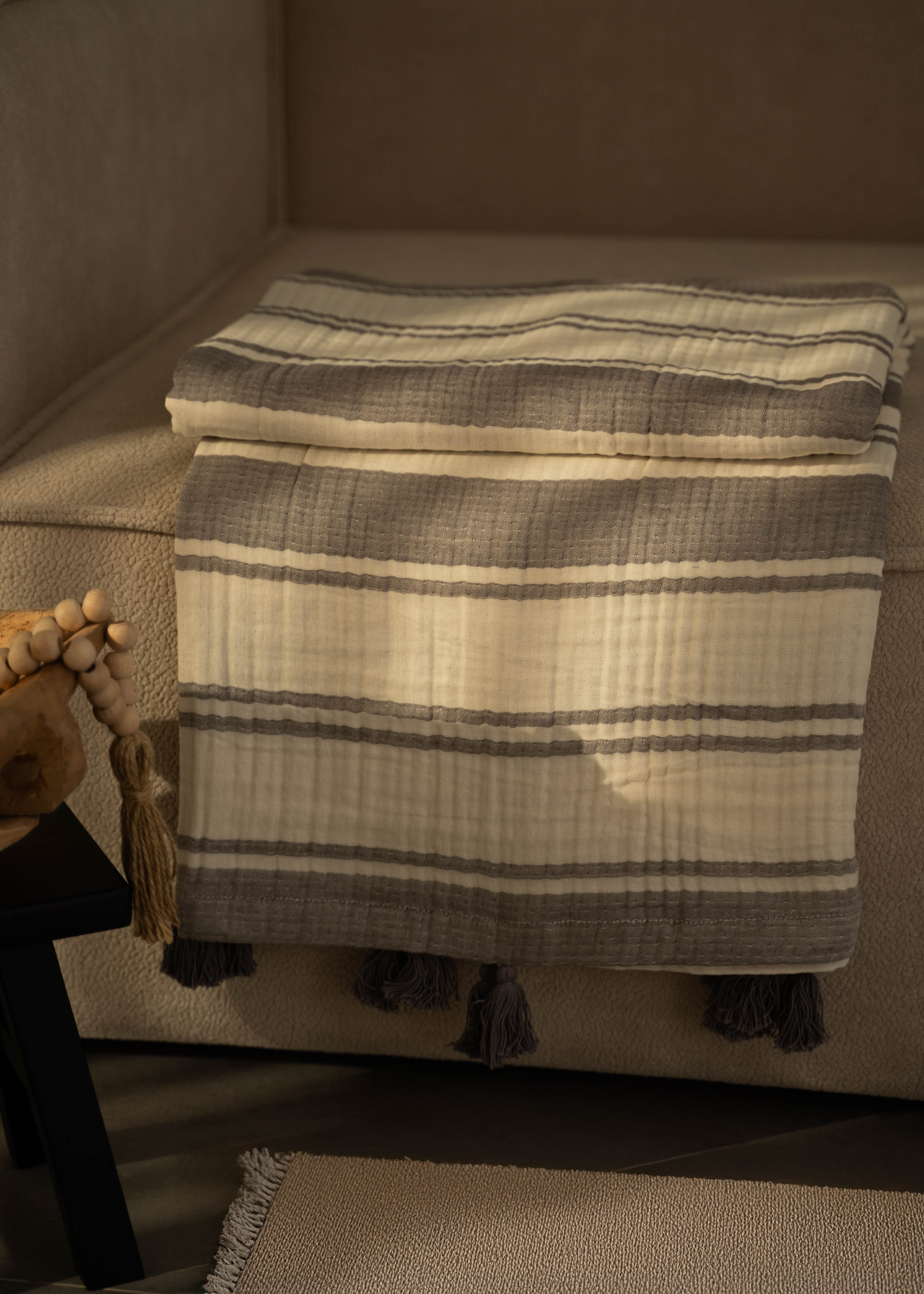 Clay Striped Cotton Muslin Throw