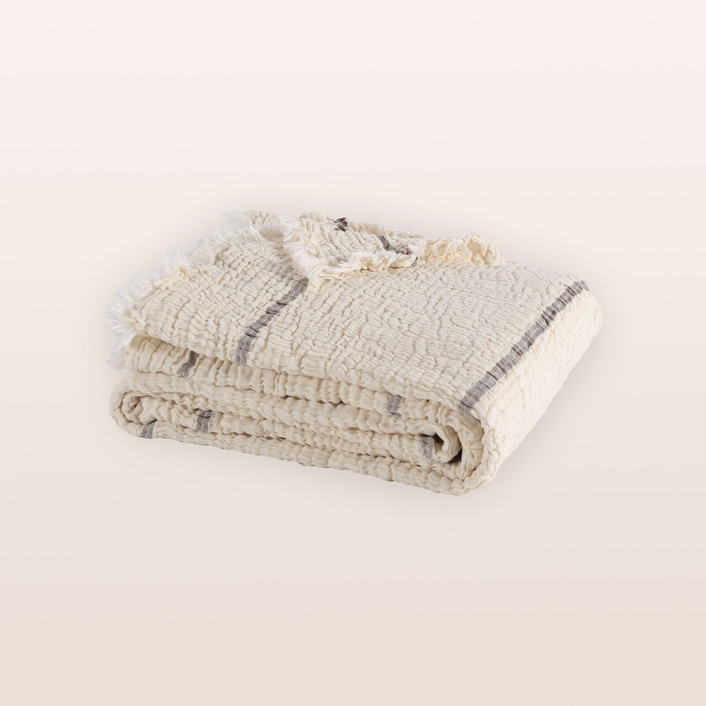 Hazel Striped Cotton Muslin Throw & Bedspread