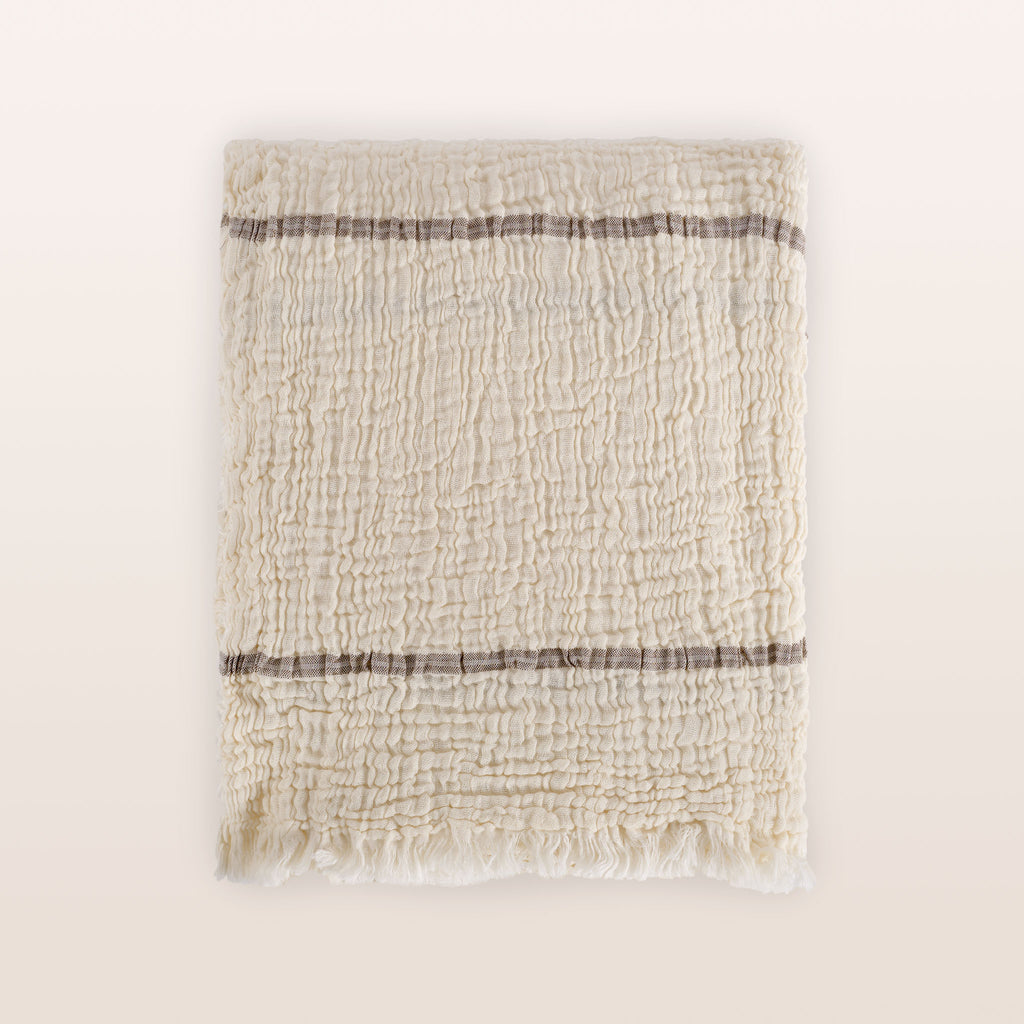 Hazel Striped Cotton Muslin Throw & Bedspread