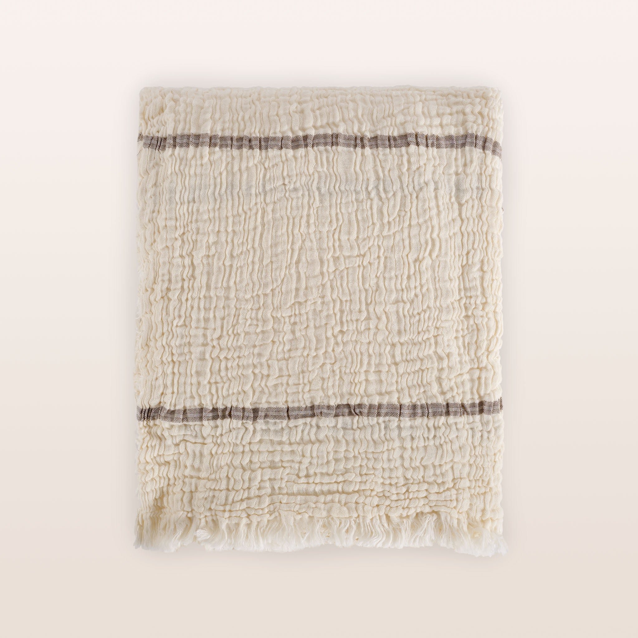 Olive Striped Cotton Muslin Throw & Bedspread