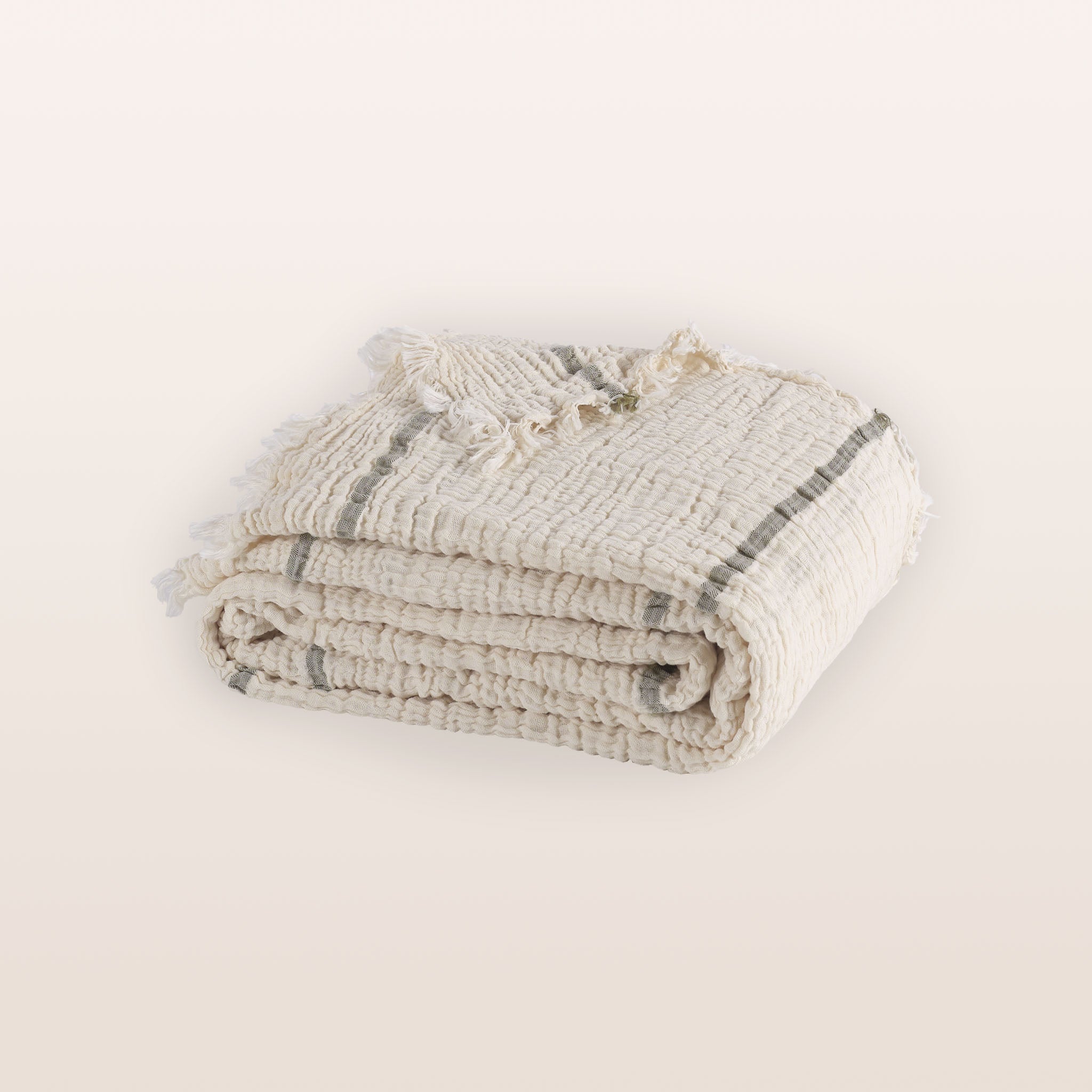Olive Striped Cotton Muslin Throw & Bedspread