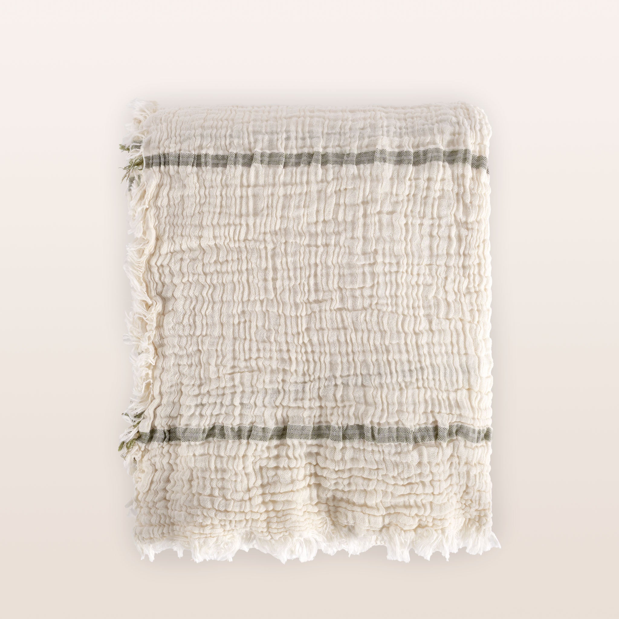 Olive Striped Cotton Muslin Throw & Bedspread