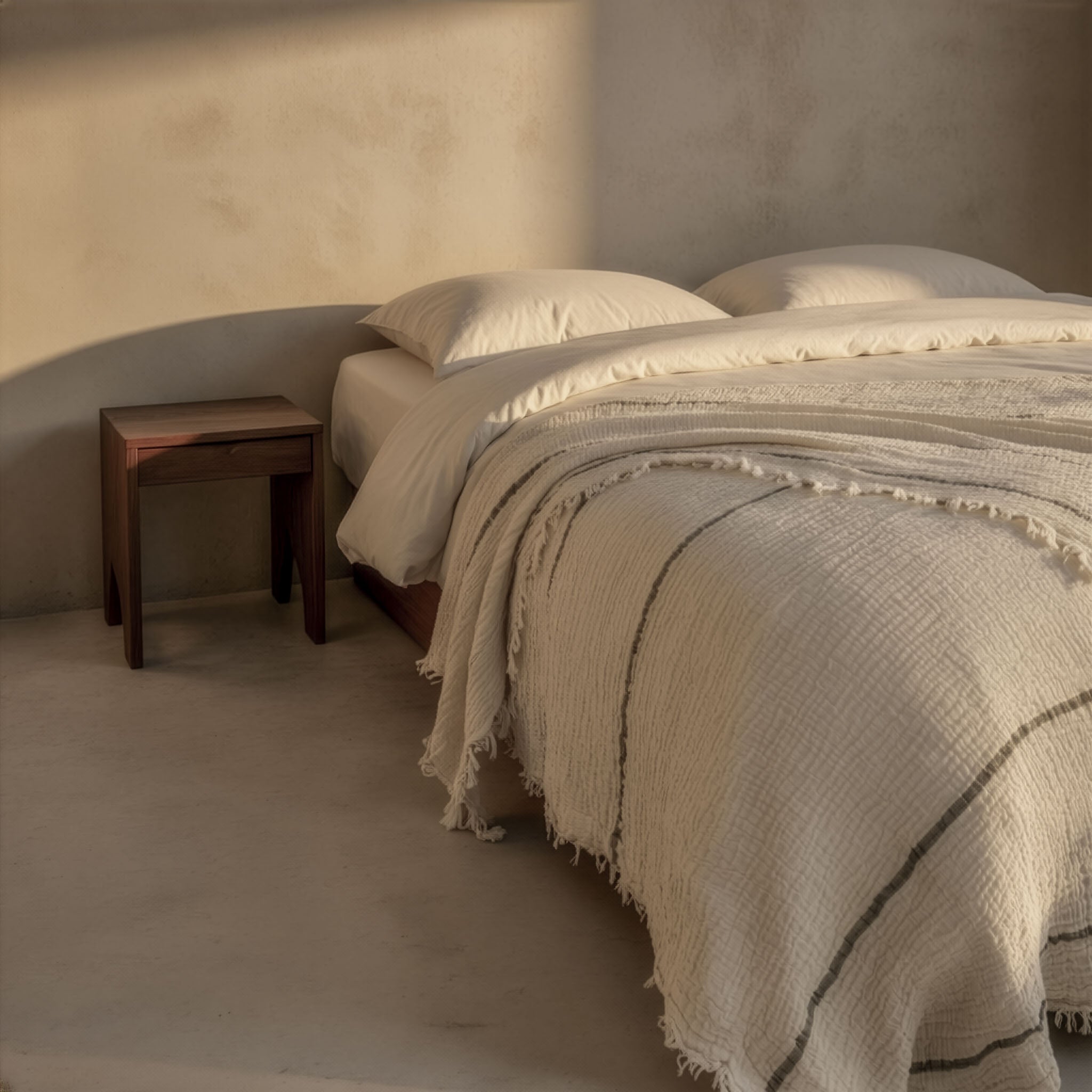 Olive Striped Cotton Muslin Throw & Bedspread